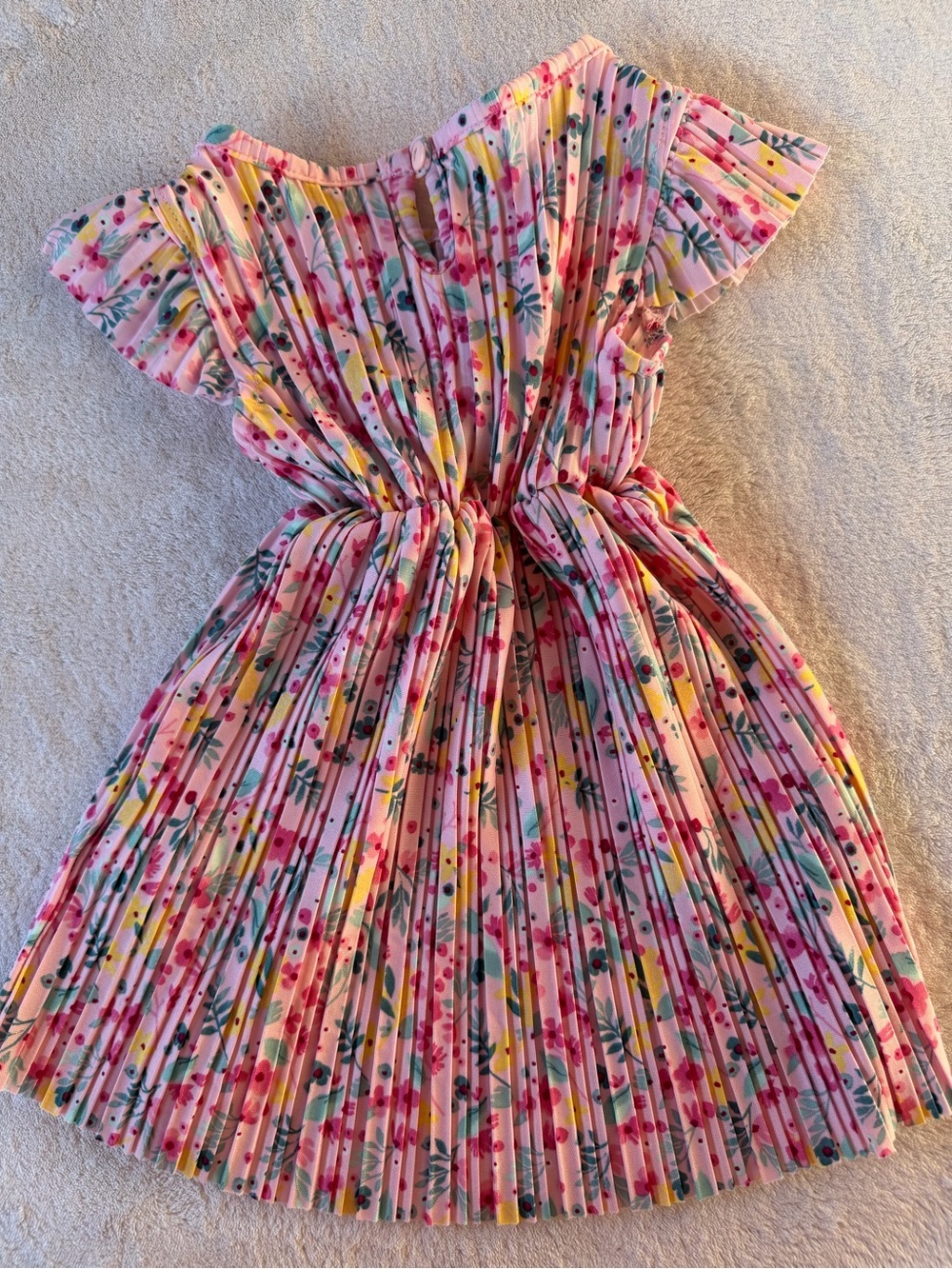 Girls Pink Floral Pleated Dress with Denim Jacket Size 12M - Picture 6 of 13